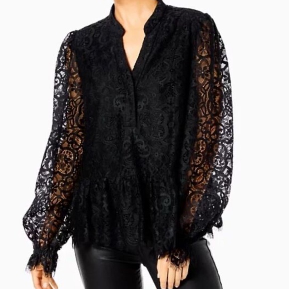 Lilly Pulitzer Tops - Lilly Pulitzer Sz XL Jacelynne Black Lace Top Peplum Ruffle Onyx